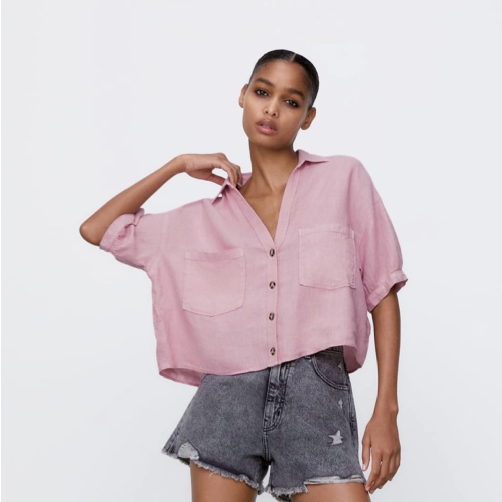 Zara cropped linen shirt